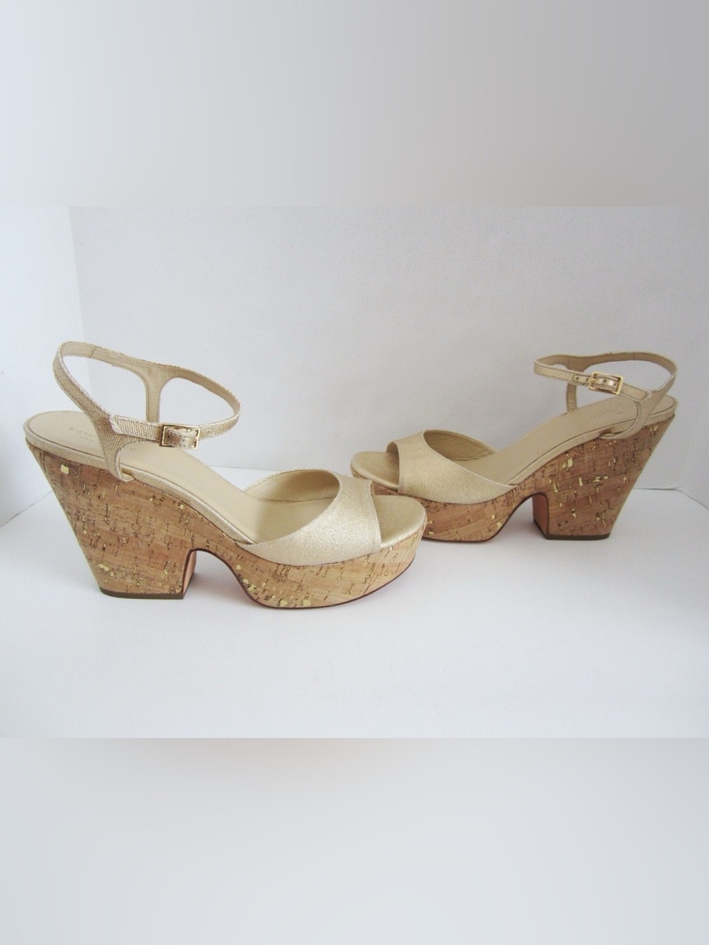 kate spade Gold Leather Cork Platform Sandals Size 8